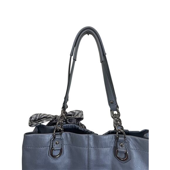 Coach Ashley Ruched Leather Satchel Gray Chain Shoulder Bag - Picture 7 of 15